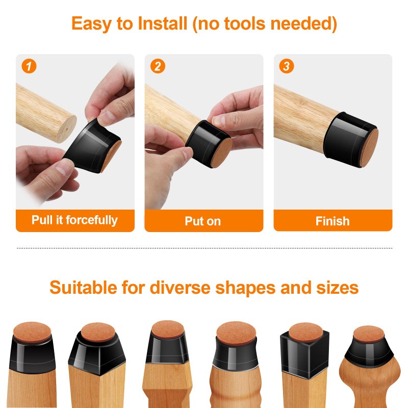Joeyrras 24Pcs Black Silicone Chair Leg Floor Protectors,Floor Protectors for Chairs,Rubber Chair Leg Protectors for Hardwood Floors,Chair Leg Caps Chair Leg Covers for Wooden Floors(Black, XSmall) - Image 5
